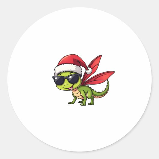 Sticker Rond Noël Dragonfly Santa Hat Funny Xmas Enfants (Devant)
