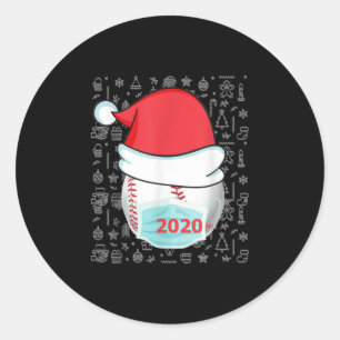 Sticker Rond Noël drôle 2020 Baseball Santa Hat