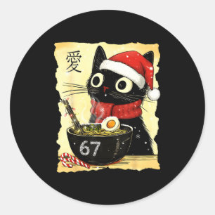 Sticker Rond Noël drôle 67 Six Sept Chat Ramen Japonais Ka
