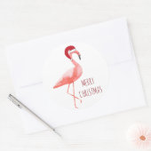 Sticker Rond Noël drôle flamingo Santa chapeau (Enveloppe)
