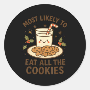 Sticker Rond Noël drôle - Plus susceptible de manger tous les b