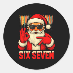 Sticker Rond Noël Drôle Six Sept 6 7 Mème Santa Hommes Garçons