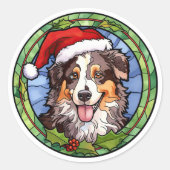 Sticker Rond Noël du berger australien (Devant)