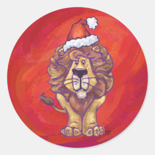 Sticker Rond Noël du lion sur le rouge