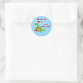 Sticker Rond Noël du mignon Dinosaur TRex Blue Kids (Sac)