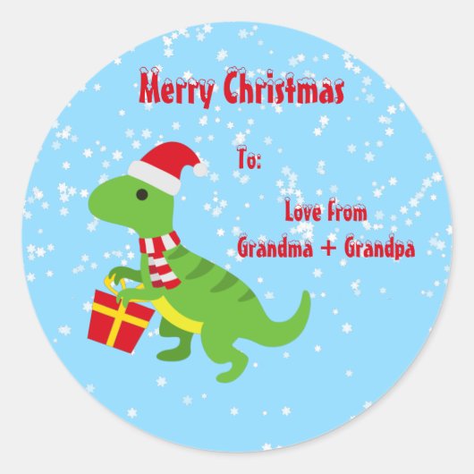 Sticker Rond Noël du mignon Dinosaur TRex Blue Kids (Devant)