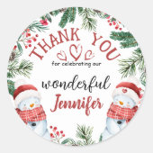 Sticker Rond Noël du mignon Snowman 2e anniversaire Merci (Devant)