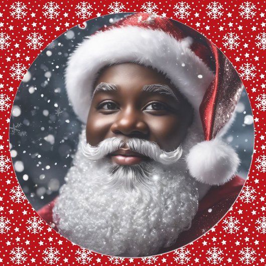 Sticker Rond Noël du Père Noël afro-américain