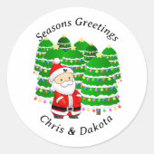 Sticker Rond Noël du Père Noël et des arbres (Devant)