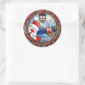 Sticker Rond Noël du Père Noël et du renne (Sac)