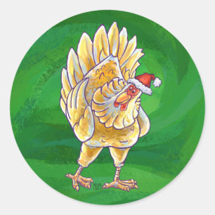 Sticker Rond Noël du poulet en vert