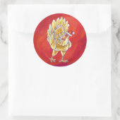 Sticker Rond Noël Du Poulet Sur Rouge (Sac)