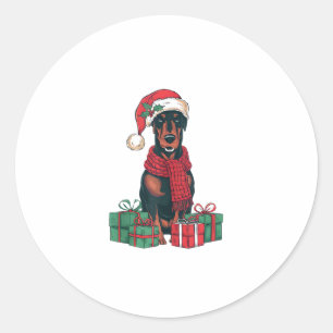 Sticker Rond Noël Éclairage Père Noël Doberman Chien Noël