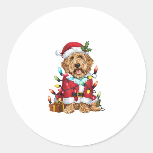 Sticker Rond Noël Éclairage Père Noël Labradoodle Chien Noël (Devant)