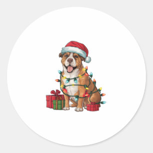 Sticker Rond Noël Éclairage Santa Chapeau Boerboel Chien Noël