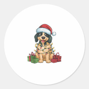 Sticker Rond Noël Éclairage Santa Chapeau Pudelpointer Chien No