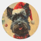 Sticker Rond Noël écossais Terrier (Devant)
