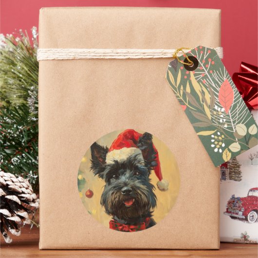 Sticker Rond Noël écossais Terrier (vacances)