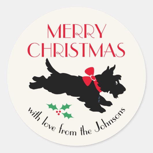 Sticker Rond Noël écossais Terrier Custom Red (Devant)