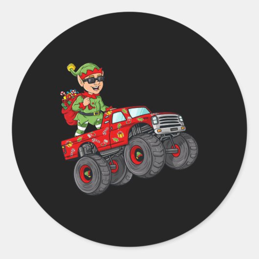 Sticker Rond Noël Elf équitation Monster Camion Garçons Enfants (Devant)
