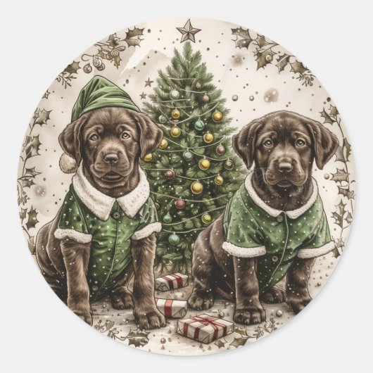 Sticker Rond Noel Elf Labrador Retriever Puppy (Devant)