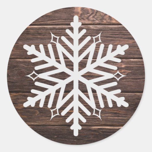 Sticker Rond Noël en bois et flocon de neige blanc (Devant)