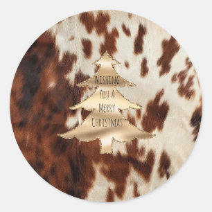 Sticker Rond Noël en cuir de vache occidentale crème marron