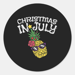 Sticker Rond Noël en Juillet Ananas Drôle d'Été Tropical