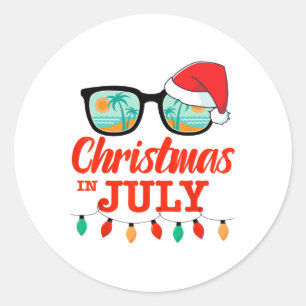 Sticker Rond Noël en juillet avec un chapeau de Père Noël lunet