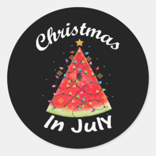 Sticker Rond Noël en Juillet Design Été Melon Sapin de Noël