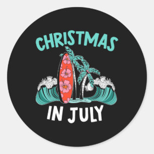 Sticker Rond Noël en Juillet Drôle de Vacances d'Été Tropical G