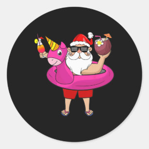 Sticker Rond Noël en Juillet Fête Drôle Hawaïenne Été Plage