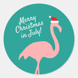 Sticker Rond Noël en juillet flamand rose Santa Claus