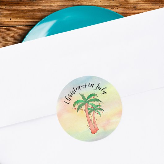 Sticker Rond Noël en juillet Palmiers