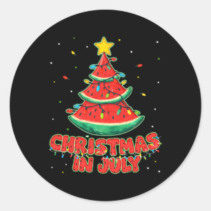 Sticker Rond Noël en Juillet Pastèque Arbre Plage Été Hawaï