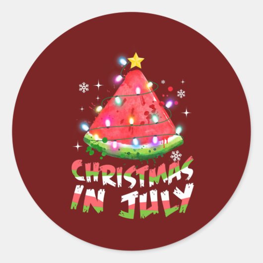 Sticker Rond Noël En Juillet Pastèque Noël Arbre Hommes D'Été (Devant)