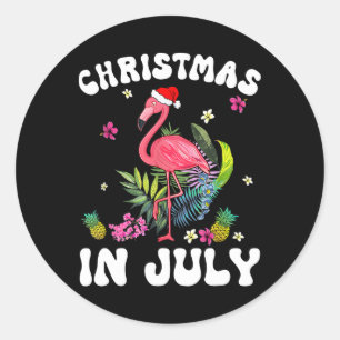 Sticker Rond Noël en juillet pour femmes flamant rose rose Femm