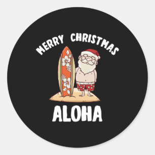Sticker Rond Noël en juillet Santa Aloha Hawaii Plage Sable 