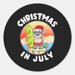 Sticker Rond Noël en juillet Santa Été Plage Noël en