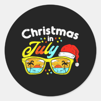 Sticker Rond Noël En Juillet Santa Hat Lunettes de soleil été