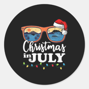 Sticker Rond Noël En Juillet Santa Hat Lunettes de soleil été V