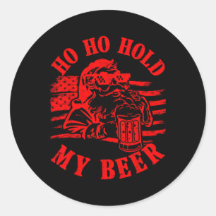 Sticker Rond Noël en Juillet Santa Hipster Ho Ho Tiens Ma Bière