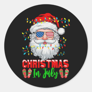 Sticker Rond Noël en juillet Santa patriotique festif Xmas été