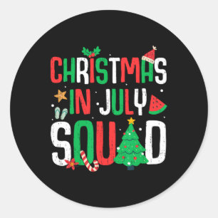 Sticker Rond Noël En Juillet Squad Drôle Summer Beach Vacatio