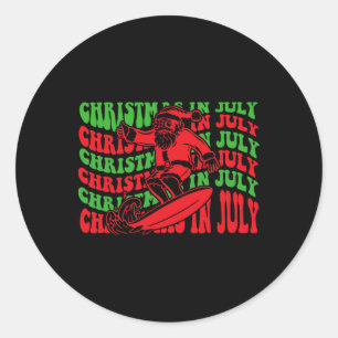 Sticker Rond Noël en Juillet Surf Drôle Groovy Surf San