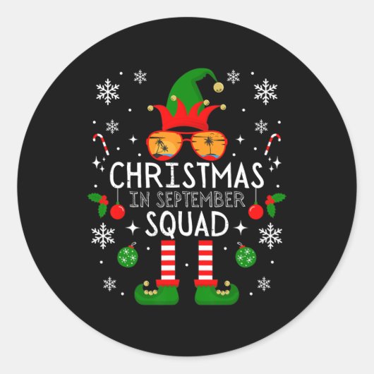 Sticker Rond Noël En Septembre Costume De Squad Elf Sunglasse (Devant)