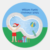 Sticker Rond Noël ensoleillé Santa Claus mignonne Custom Pool P (Devant)