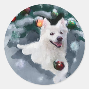 Sticker Rond Noël Eskimo Chien américain