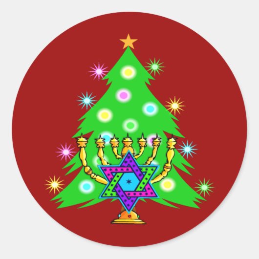 Sticker Rond Noël et Hanoukka ensemble (Devant)