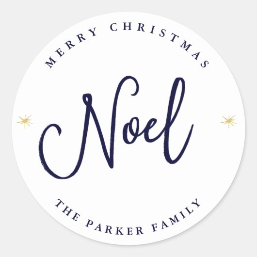 Sticker Rond Noel | Etoiles d'or sur Noël bleu et blanc (Devant)